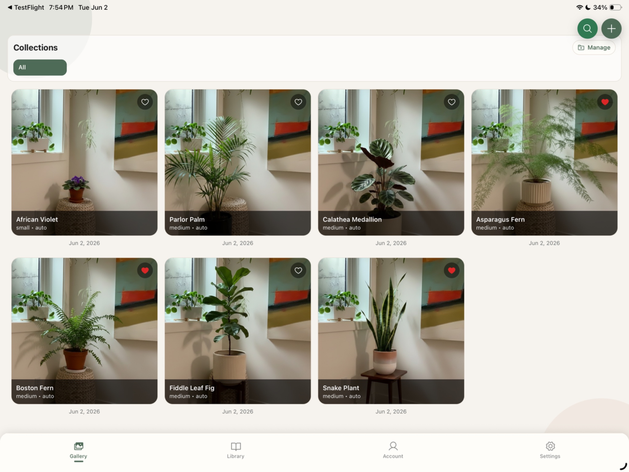 Planterior gallery showing multiple plant options previewed in the same room location.